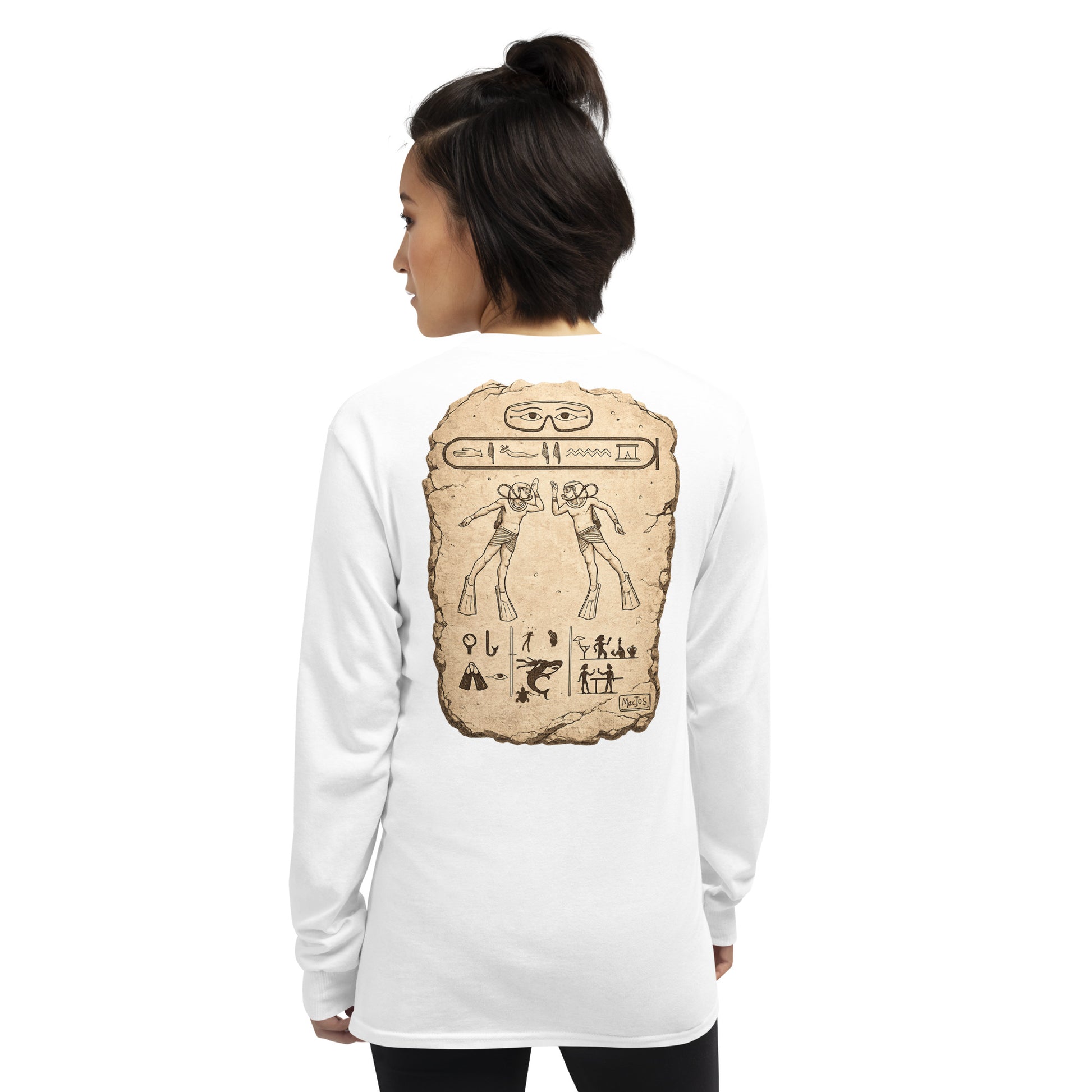 T-shirt blanc manches longues MacJos Hieroglyphes Plongee egypte