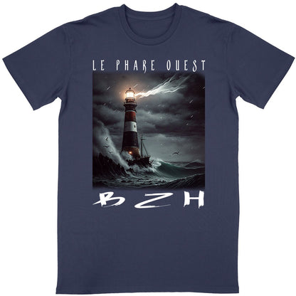T-shirt Bretagne : le phare ouest - face_bleumarine