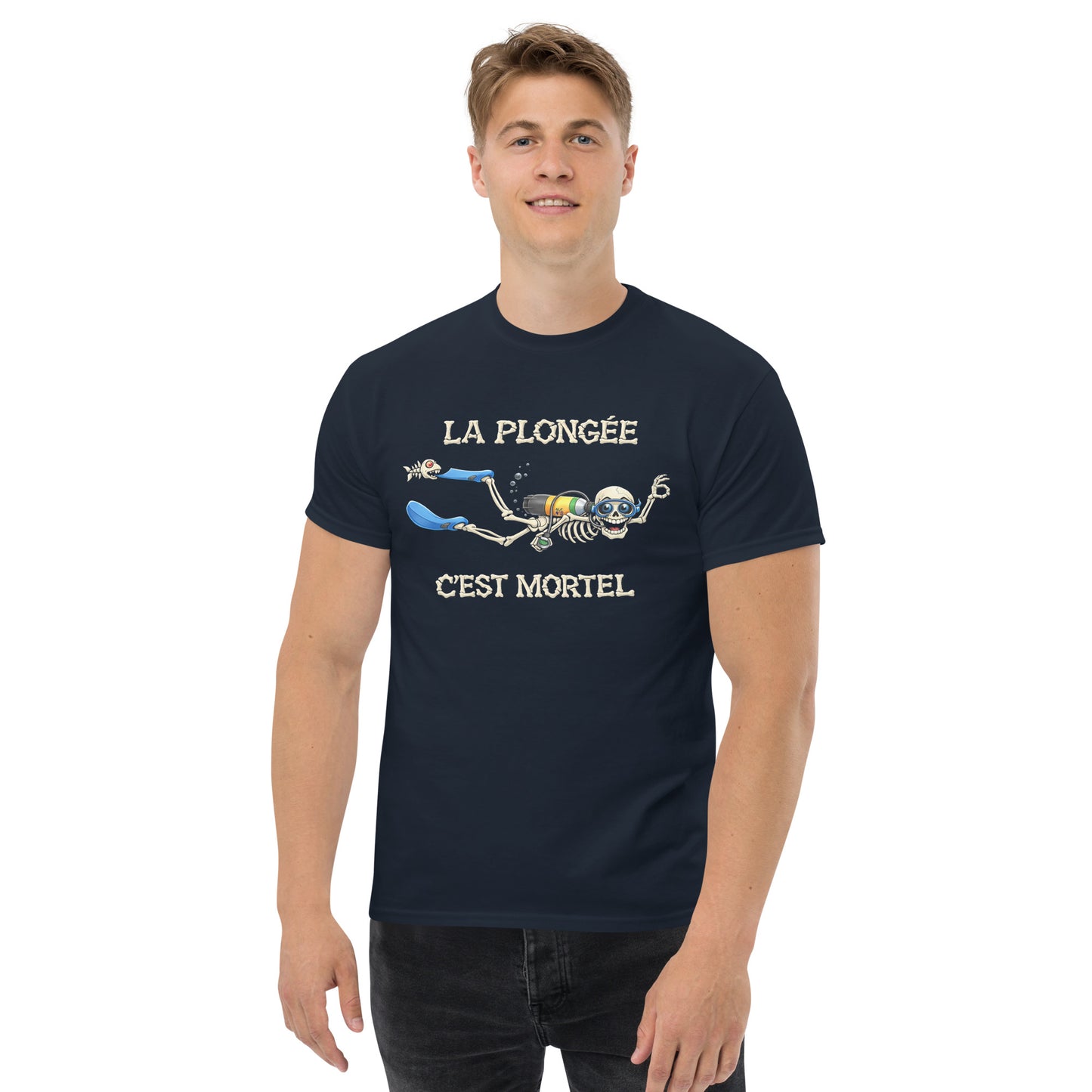 T-shirt Humour plongée MacJos – squelette plongeur