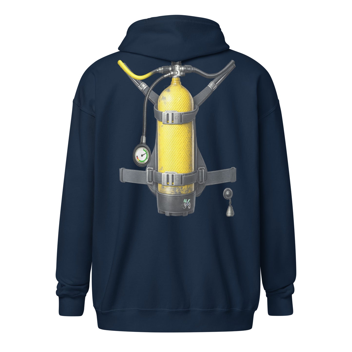 Veste zip plongée bleu marine  trompe-l’œil bouteille dans le dos | MacJos