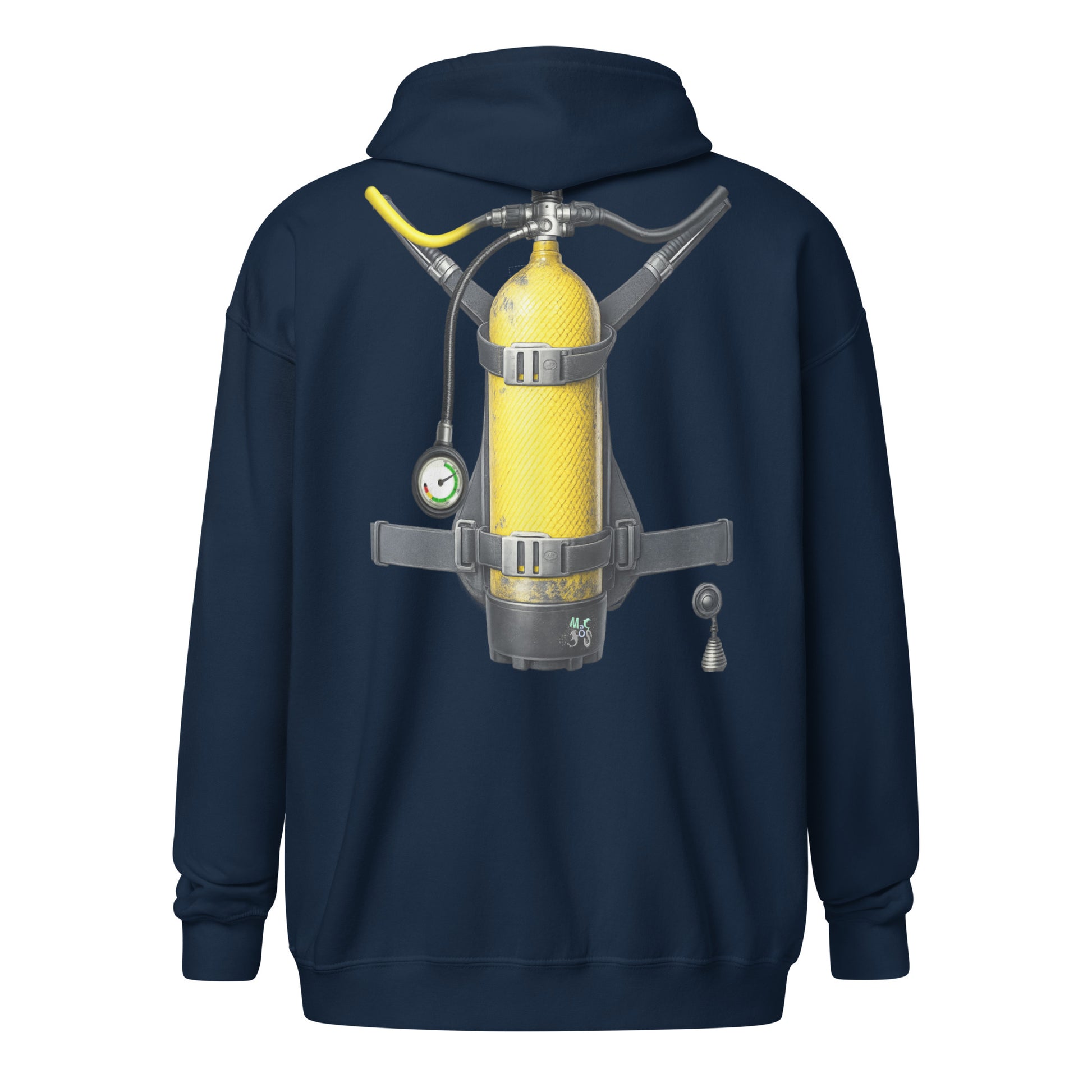 Veste zip plongée bleu marine  trompe-l’œil bouteille dans le dos | MacJos