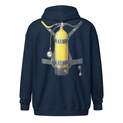 Veste zip plongée bleu marine  trompe-l’œil bouteille dans le dos | MacJos