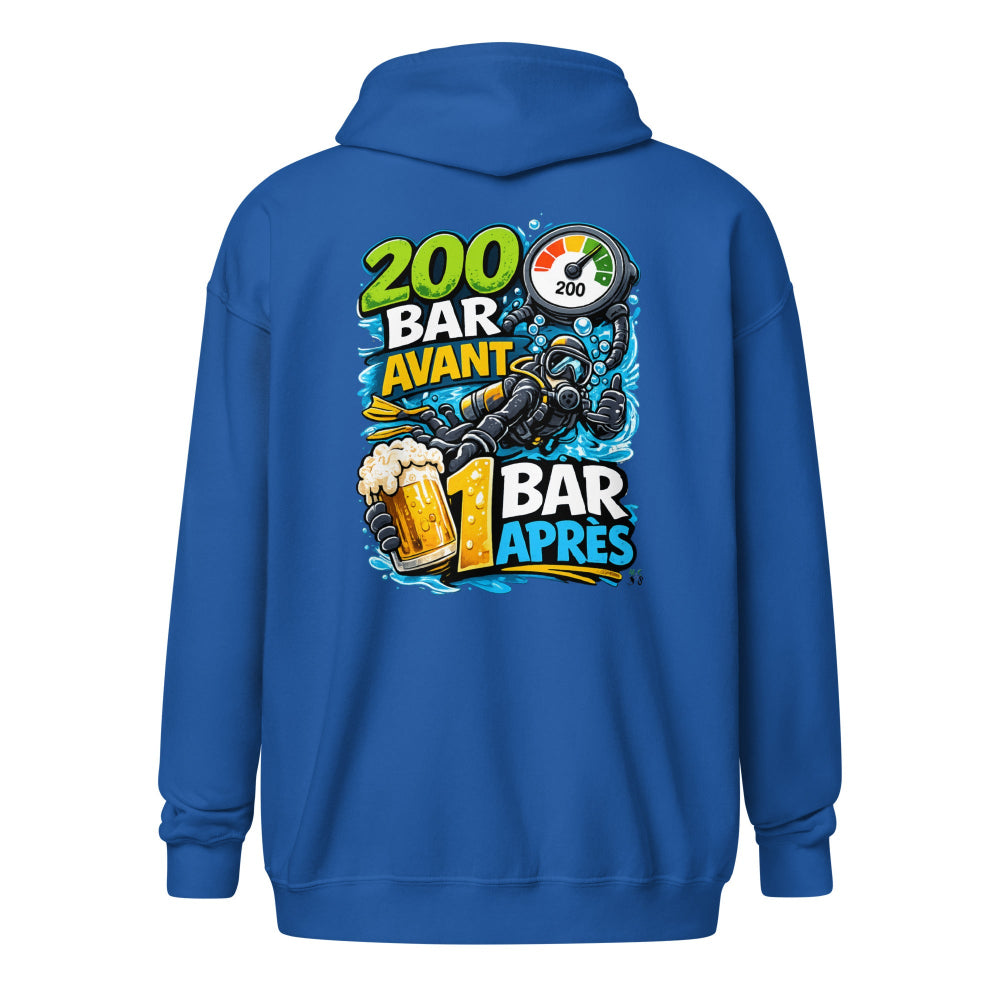 Sweat zip à capuche plongee MacJos, 200 Bar Avant, 1 Bar Après : Le Débrief du Plongeur 