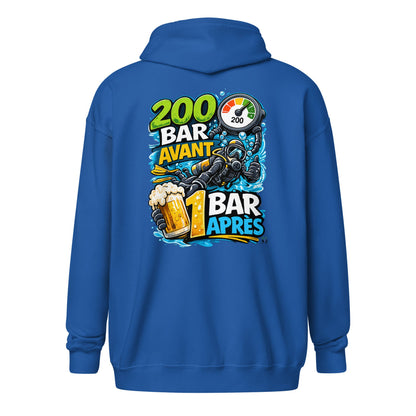 Sweat zip à capuche plongee MacJos, 200 Bar Avant, 1 Bar Après : Le Débrief du Plongeur 