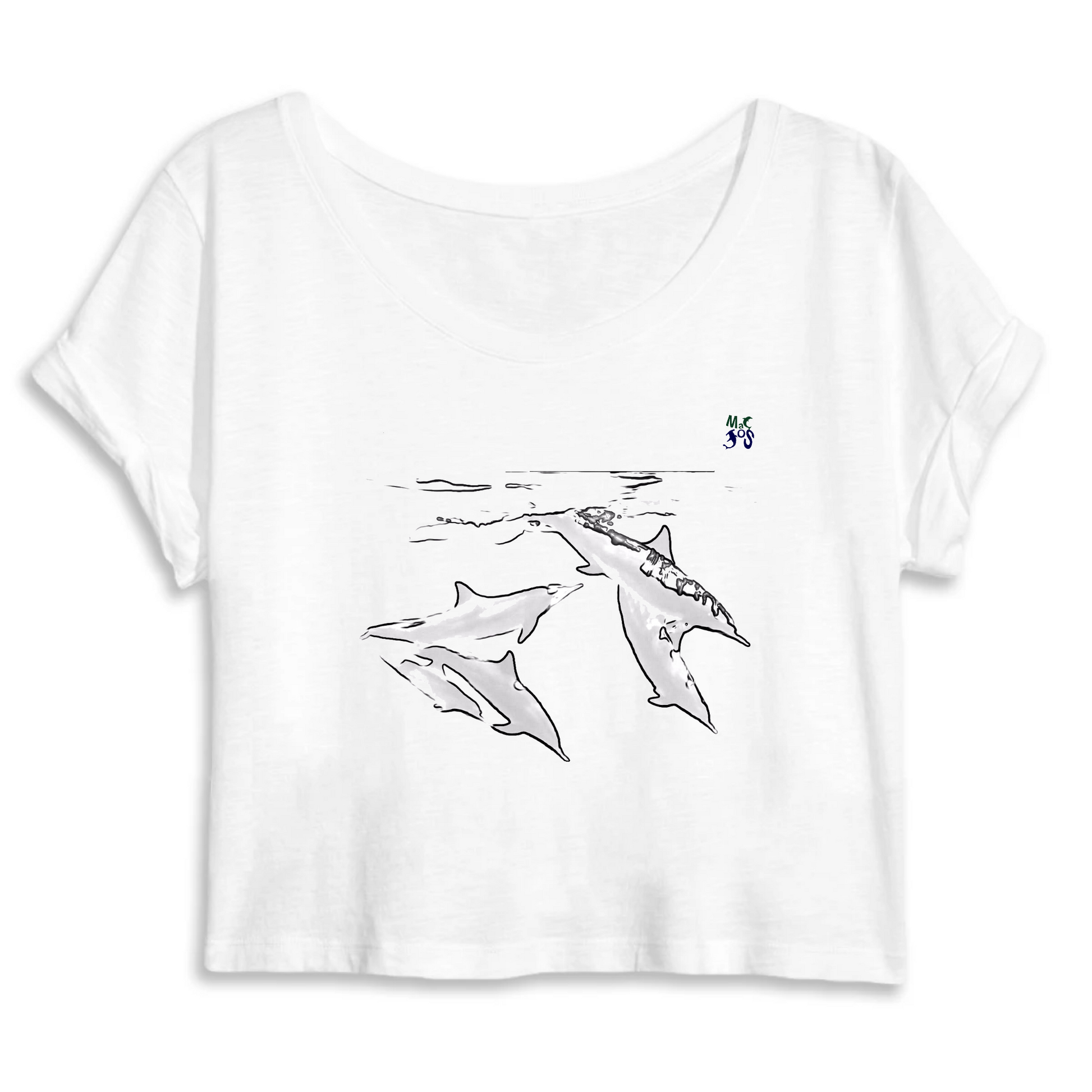 Crop Top 100% bio MacJos plongée 5 dauphins gris 