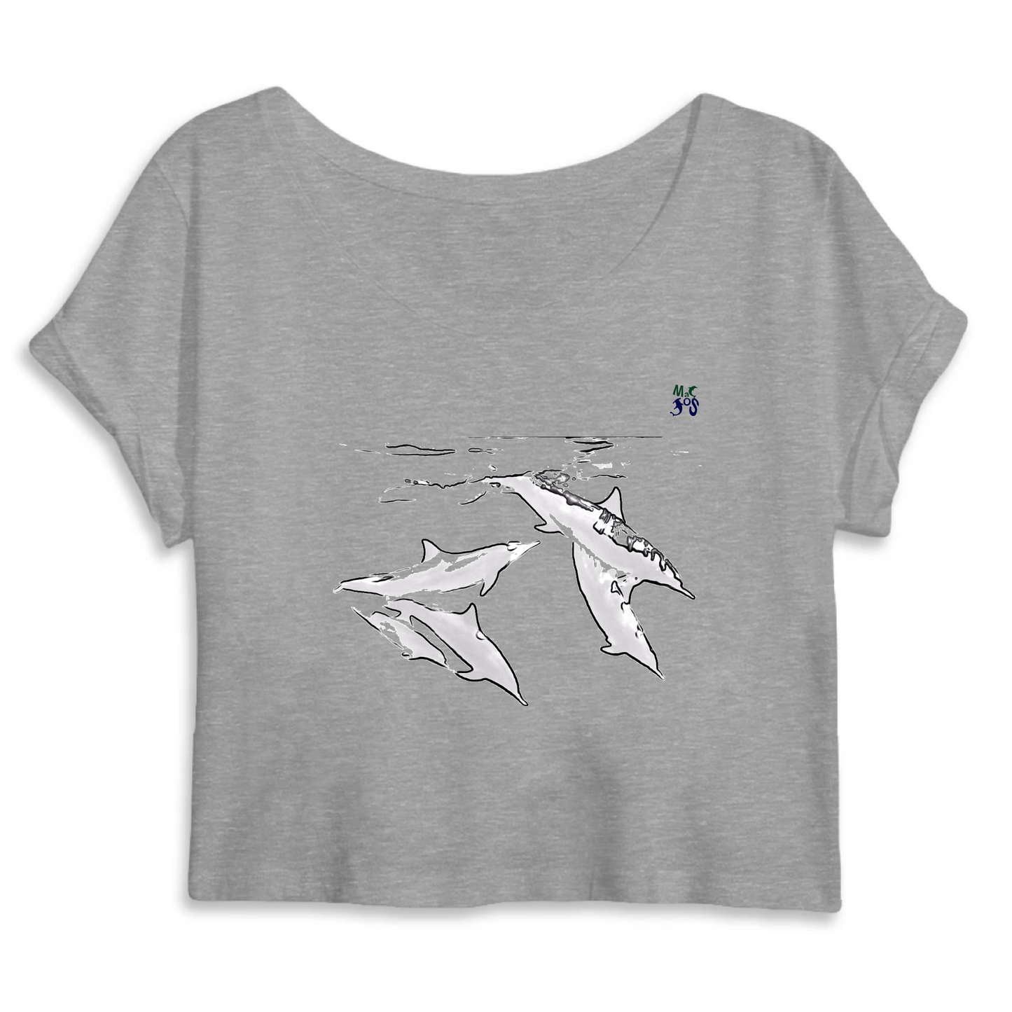 Crop Top 100% bio MacJos plongée 5 dauphins gris