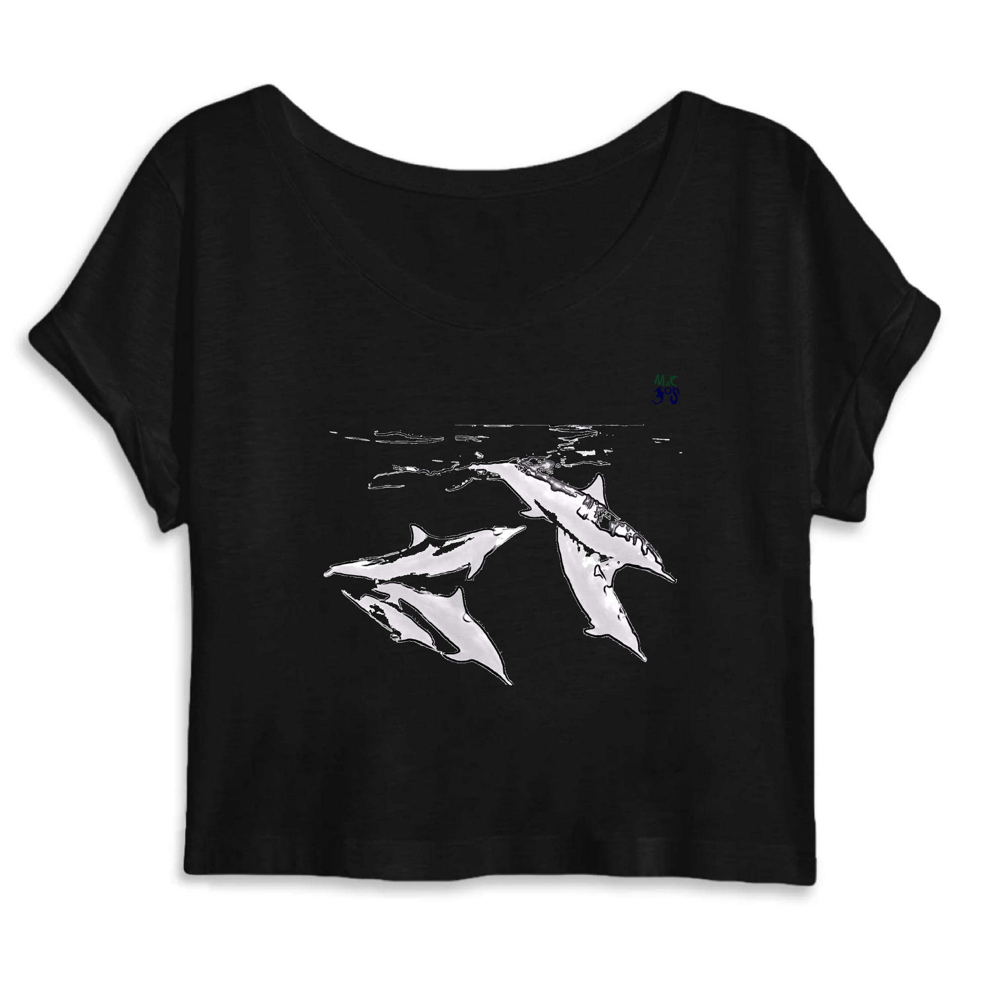 Crop Top 100% bio MacJos plongée 5 dauphins gris